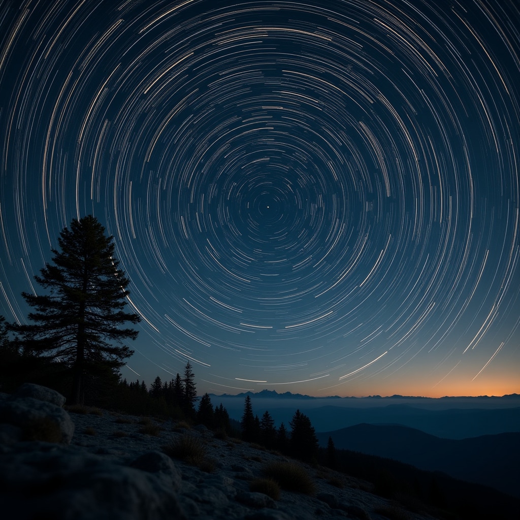 Vista nocturna del cielo con la Estrella Polar claramente visible en el norte, rodeada de la constelación de la Osa Menor