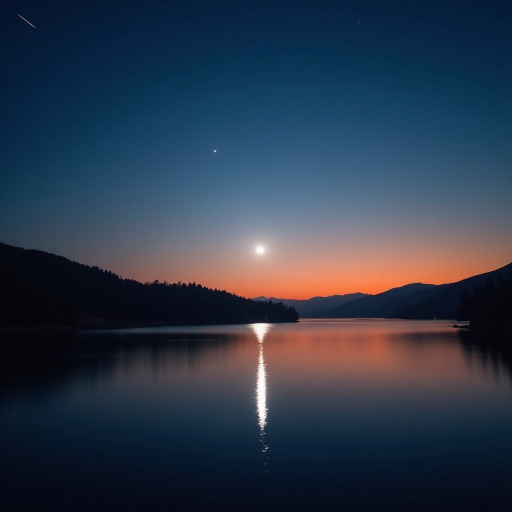 Venus brillando intensamente en el horizonte occidental al anochecer, con el crepúsculo todavía visible en el cielo